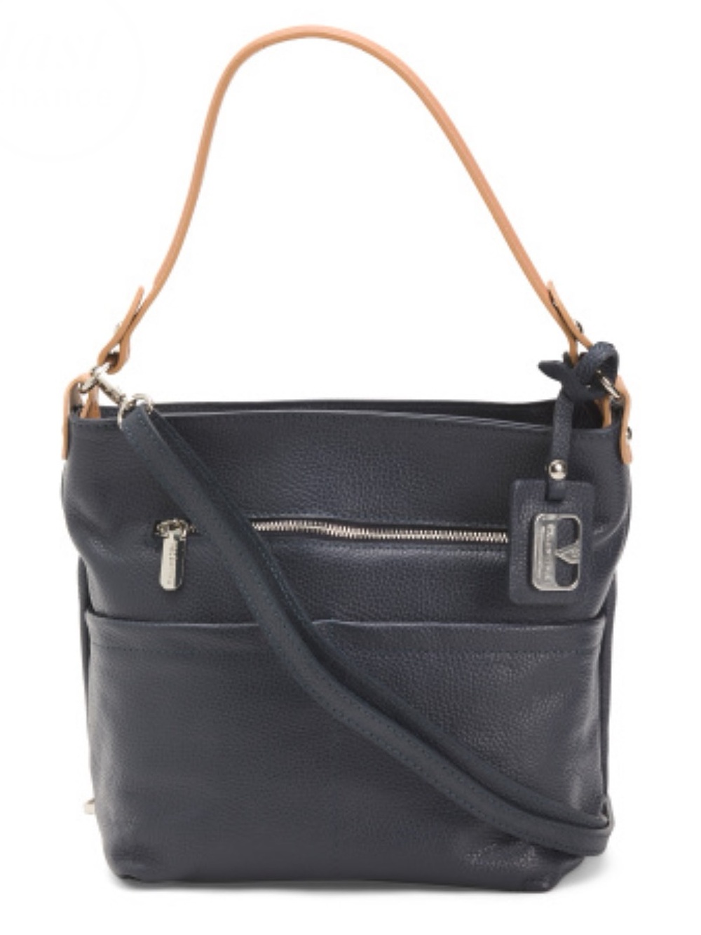 VALENTINA Made In Italy Leather Bucket Double Front Pocket Bag